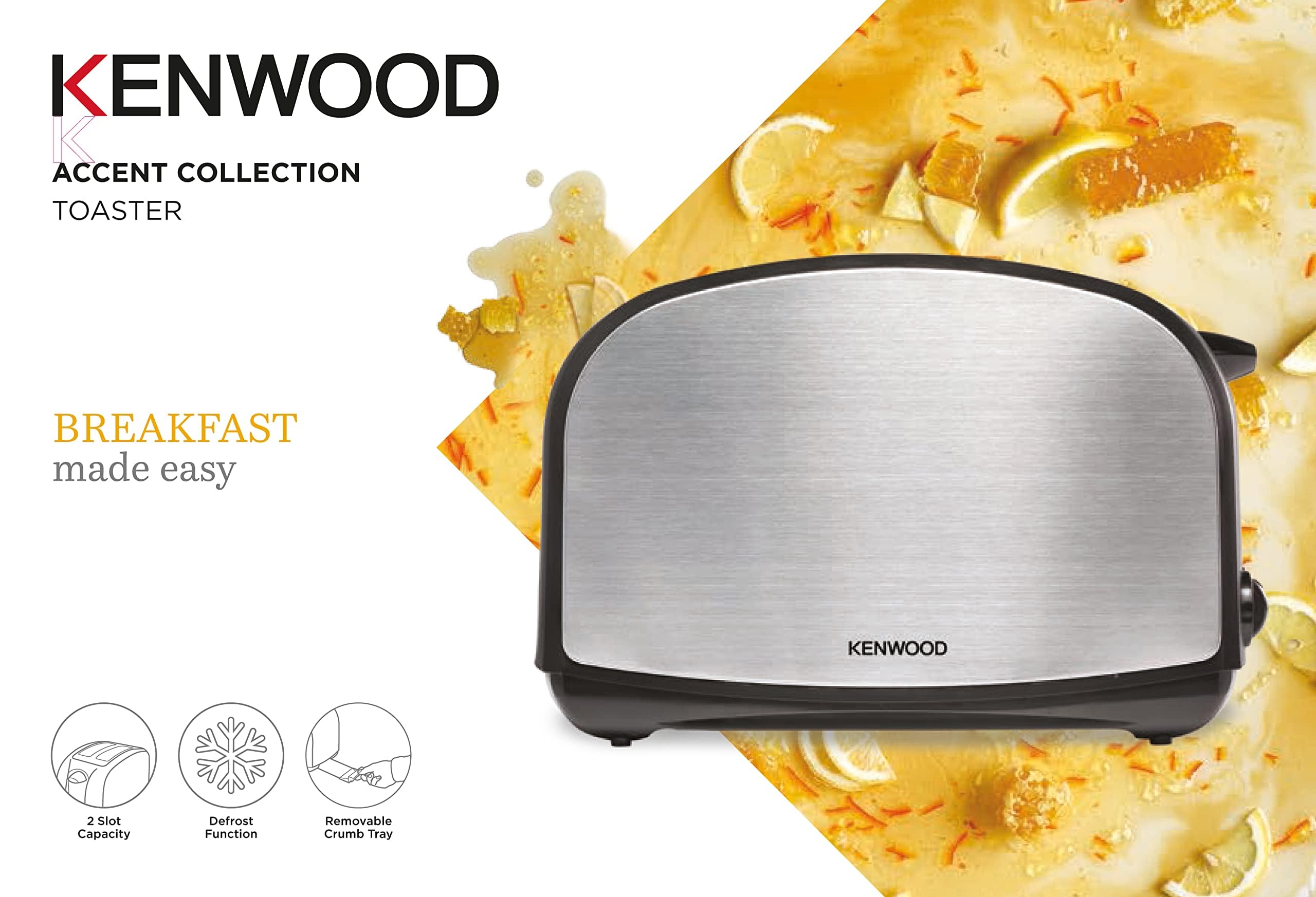 KENWOOD Toaster 2 Slice Bread with Adjustable Browning Control, Removable Crumb Tray for Easier Cleaning, Automatic Pop Up, Defrost, Warm & Cancel Function (OPEN-BOX) KENWOOD Toaster 2 Slice Bread with Adjustable Browning Control, Removable Crumb Tray for Easier Cleaning, Automatic Pop Up, Defrost, Warm & Cancel Function (OPEN-BOX)